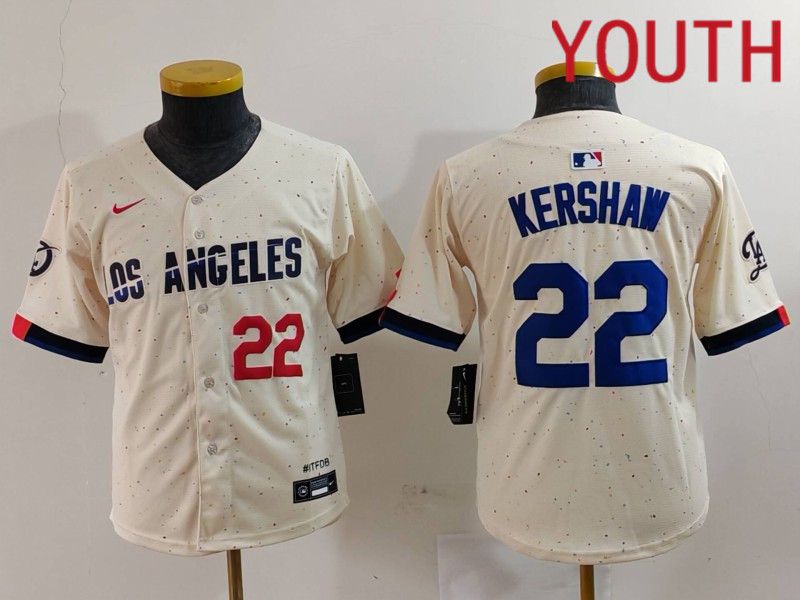 Youth Los Angeles Dodgers #22 Kershaw Cream Fashion Nike Game MLB Jersey style 7012